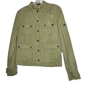 J.Crew Womens Olive Green Four Pocket Button Front‎ Distressed Military Jacket M